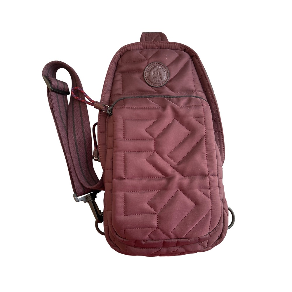 Fossil Quilted Sling Bag Burgundy Crossbody Geometric Pattern